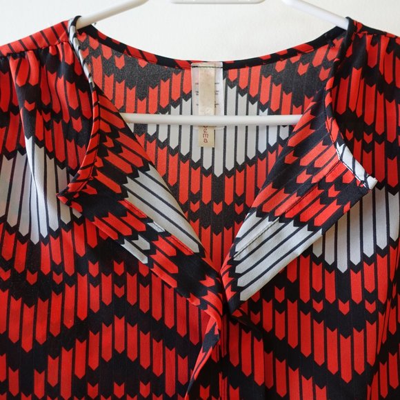 Poema geometric red grey black boho tunic top S SM Small - Picture 5 of 12